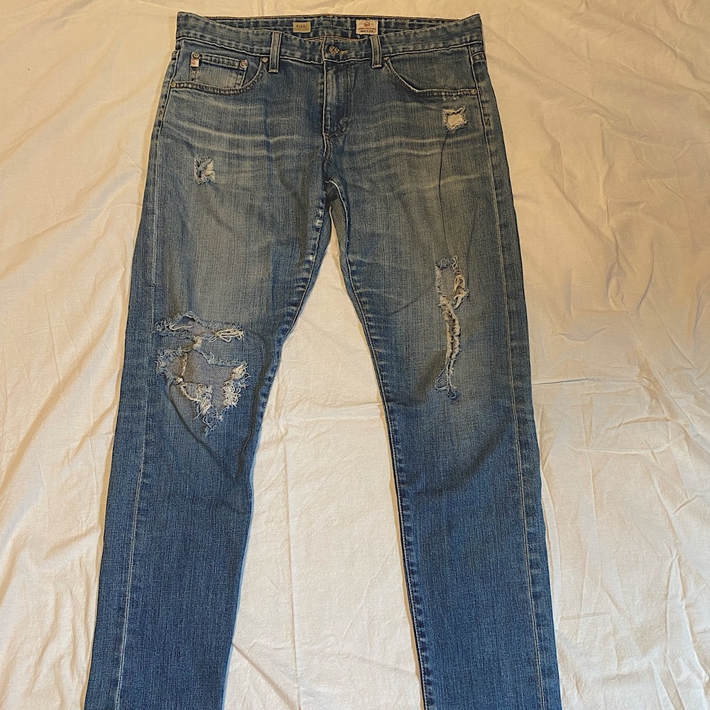 AG jeans, size 30. Purchased at Saks Fifth Avenue. Perfectly worn and torn.